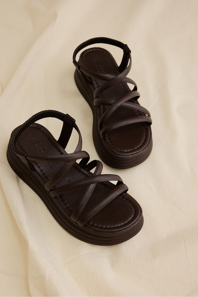 Tonny Black Women's Brown Comfortable Fit High Sole Crossed Sandals