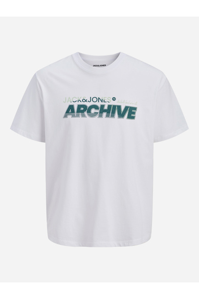 Jack & Jones تيشيرت أبيض برقبة دائرية مطبوع عليه شعار