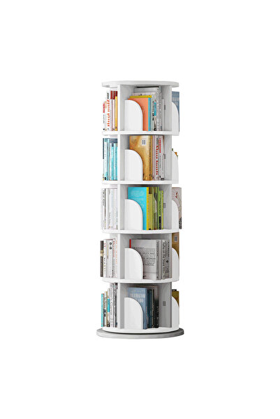Bortis Etajera/Raft rotativ de carti , alb , 158x50,5 cm, 5/4 rafturi,