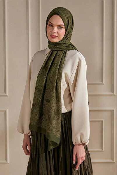 SilkTouch Haki Venedik Lace I Patterned Organic Shawl