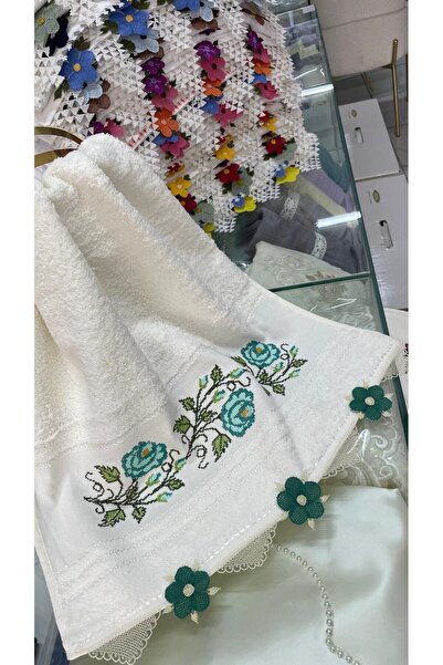 AHSEN TASARIM Single Machine-Made Crochet-Style Faux Yarn Needle-Embroidered ...