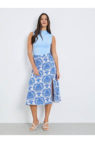 Take Two By Styli Blue Fitted Top and Floral Print Skirt Co-ords