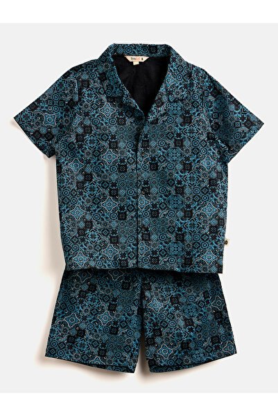 Stylo Bug By Styli Boys Blue Printed Rayon Shirt and Shorts Set