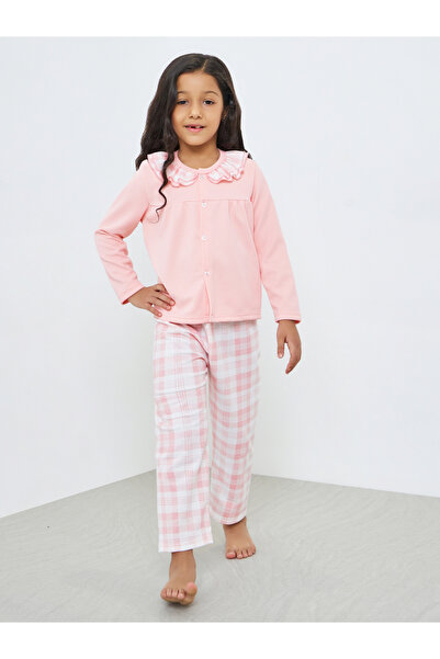 Styli Girls Pink Checkered Long Sleeve Top and Pyjama Set