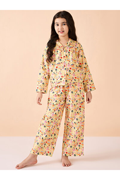 Stylo Bug By Styli طقم بيجاما وقميص من قماش الرايون الأصفر مطبوع للبنات