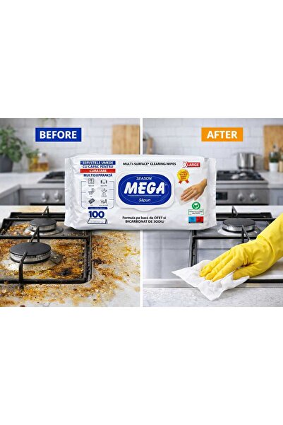 ABS set 4 of Șervețele Umede Mega XLarge cu Oțet & Bicarbonat – 100 buc