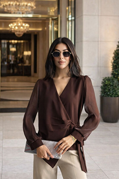 sunfyre BLUZĂ DE DAMĂ decolteu petrecut în V cu legare în lateral Șifon SUN298