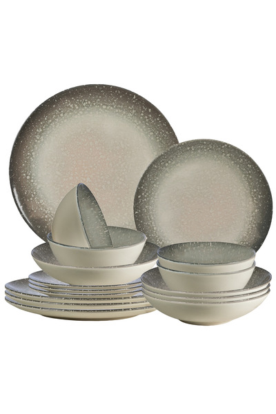 Cesiro 16-Piece Dinner Set for 4 Persons, Gray Stone, Ivory with Gray