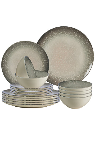 Cesiro Set of 18 Plates for 6 Persons, Gray Stone, Ivory/Gray