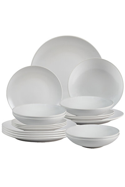 Cesiro Set of 18 Plates for 6 People, SnowWhite, Matte White
