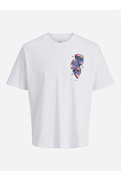 Jack & Jones تيشيرت أبيض بقصة قصة مريحة جرافيكية