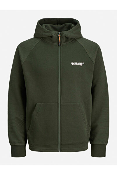 Jack & Jones Olive Zip-Up Raglan Sleeves Hoodie