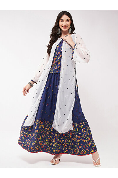 Pannkh By Styli 3-Piece Floral Print Top, Maxi Skirt and Shrug Set