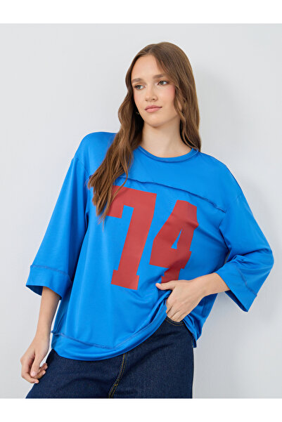 Take Two By Styli Blue Graphic Print Oversized T-Shirt