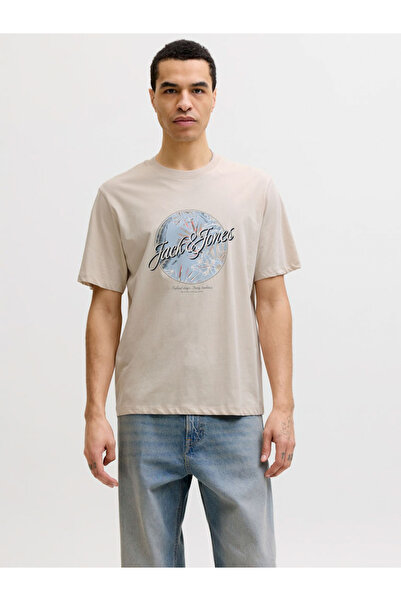 Jack & Jones Beige Honolulu Graphic Crew Neck T-Shirt