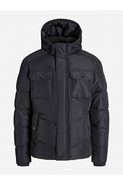 Jack & Jones سترة سوداء بغطاء رأس مبطن