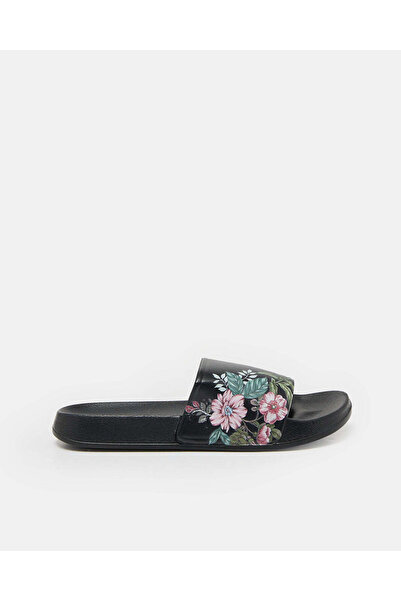 REDTAG Women Black Floral Slides