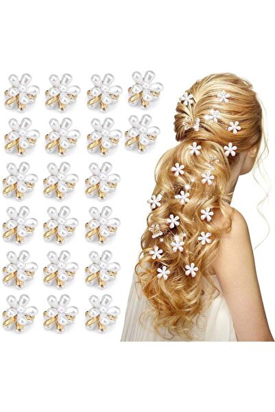 Arabest عبوة من 20 مشبك شعر صغير مزين باللؤلؤ بتصميم زهور، مشابك شعر لؤلؤية ب...