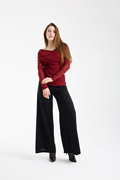 sumoda Women's Double-Breasted Gathered Lycra Spring/Summer Lace Blouse