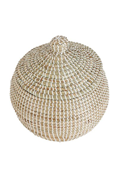 Saatistan Hasır Sepet, Kapaklı, Derin ve Küçük, 21cm Çap, 22cm Yükseklik