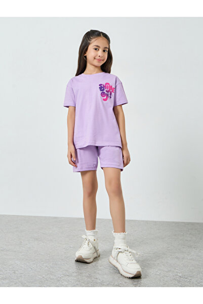 Styli Girls Lilac Graphic Print T-Shirt and Shorts Set