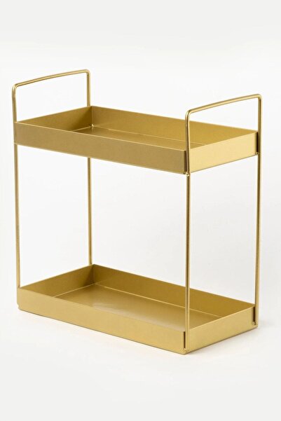 Saatistan İki Katlı Metal Organizer, Siyah ve Gold, 15,5x31x31 cm, Tezgah Üst...