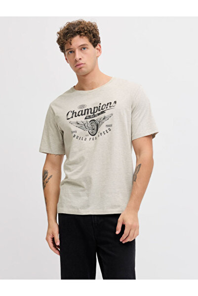 REBEL By Styli Beige Round Neck Cotton T-Shirt