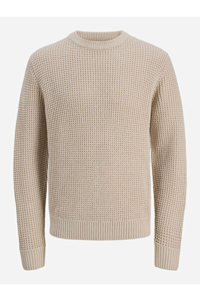 Jack & Jones Beige Waffle Knit Crew Neck Sweater