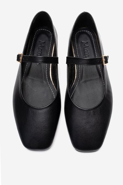 MANCORIGO Genuine Leather Woman Black Buckled Ballet Flats Marry
