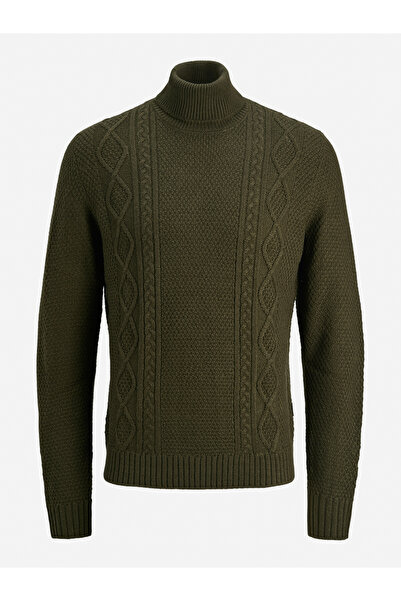 REBEL By Styli Olive Turtle Neck Cable Knit Sweater
