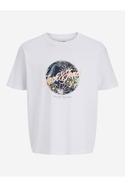 Jack & Jones تيشيرت أبيض برقبة دائرية مزين برسومات هونولولو