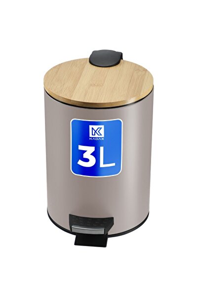 KADAX Coș de gunoi mic de baie din bambus , 3 l, cu pedală, bej mat