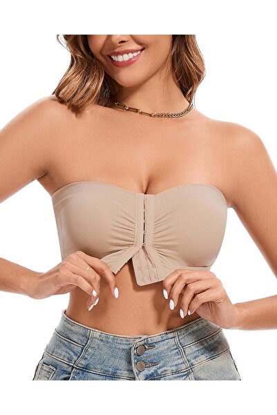 NO BRAND Strapless Bra Wireless Front Closure Push up Bra for Women Backless ...
