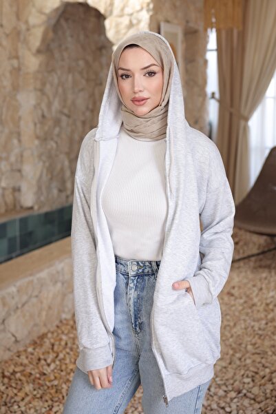 İmajButik Cardigan gri buzunar cangur cu trei fire