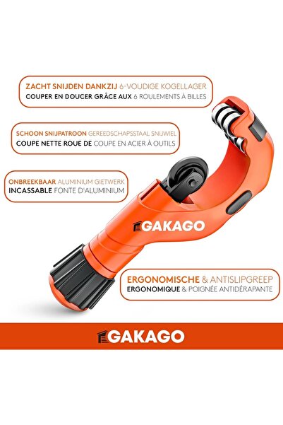 Gakago Tăietor universal de țevi pentru toate metalele comune, Metal, Portocaliu, 3-50 mm