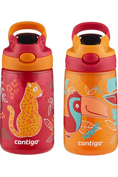 Contigo Autospout Kids Water Bottle, 2-Pack, 14 oz, featuring Cheetah and Tou...