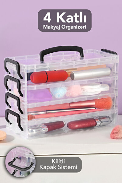 Meleni Home 4-dijelni organizator šminke sa poklopcem - providna modularna ku...