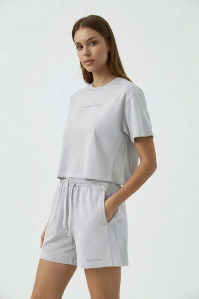 moda paketi Two Thread Non-Shined Cr Cropped Shorts Women's Set – Shiny Ba Pr...