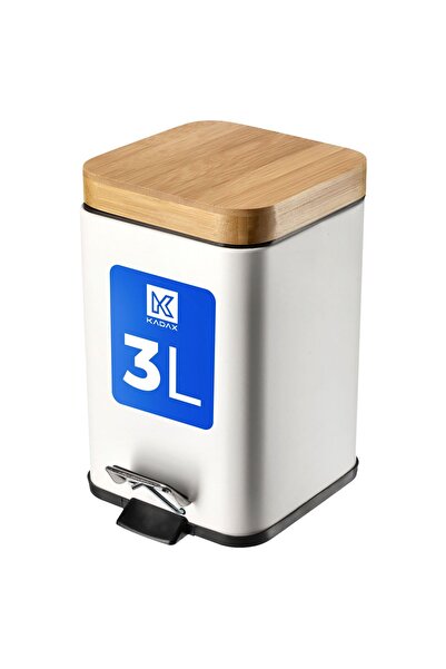 KADAX Bathroom Waste Bin White Bamboo Tilting with Pedal 3L