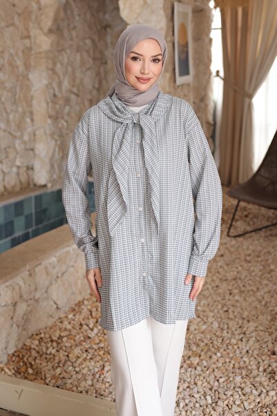 İmajButik Smoked Collar Detail Gingham Pack Tunic Shirt