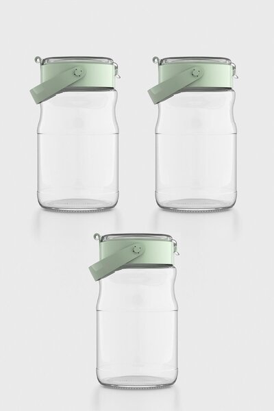 Renga Mono 1700 ml Green Lidded 3-Piece Glass Jar Set 131072