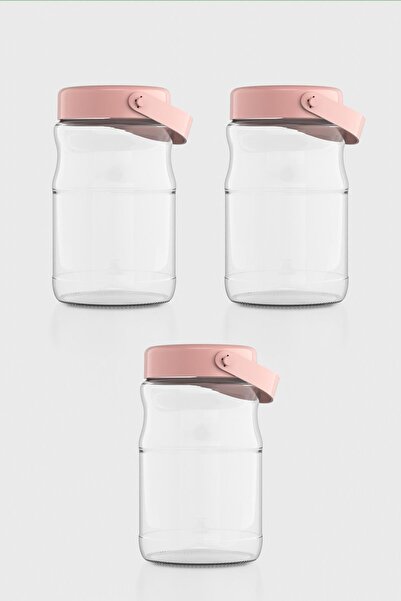 Renga Macro 1700 ml Pink Lid 3-Piece Glass Jar Set 131074