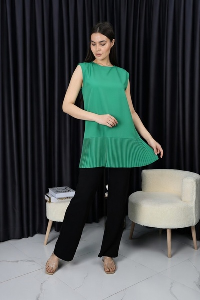 Bienvenido Women's Hijab Sleeveless Pleated Undershirt Shirt Tunic Blouse Pleated Pleated
