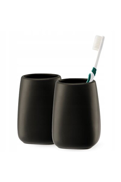 KADAX Toothbrush Cup Container Black Bathroom Ceramic 2pcs