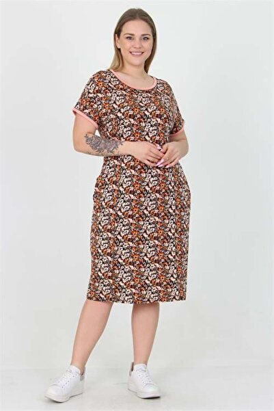 Dipmoda Women's Crew Neck Floral Plus Size Dress Aysl33