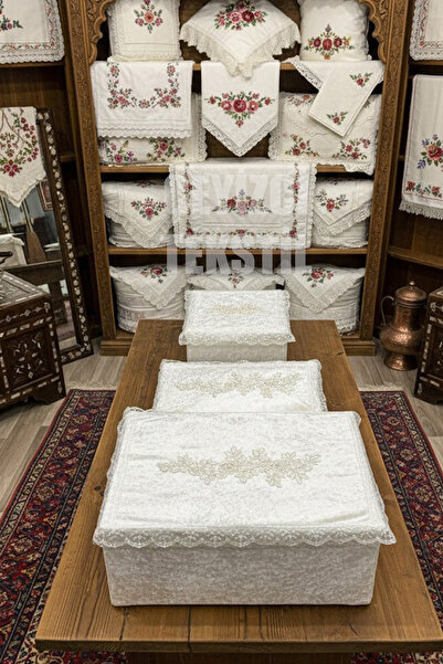 Saatistan Kadife Güpürlü Bohça Seti, Çeyizlik Nişan Hurcu, 3'lü Söz ve Çeyizl...