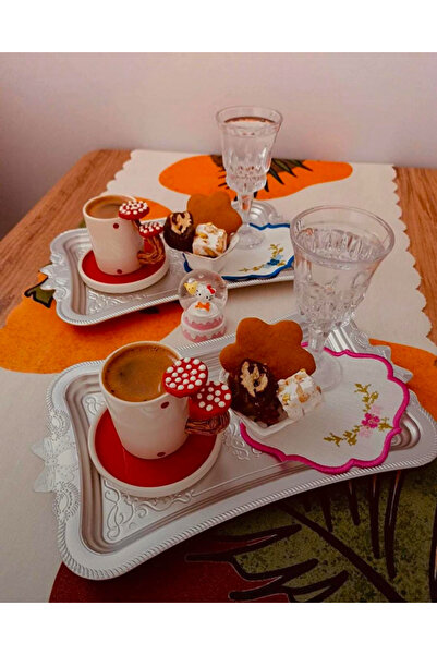 ASEL PLAST 6 Adet Gümüş Kurdale Kahve Sunumluk Tepsi GOLD (plastik)kelebek