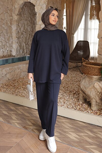 İmajButik Navy Blue Side Slit Tunic Pants Set