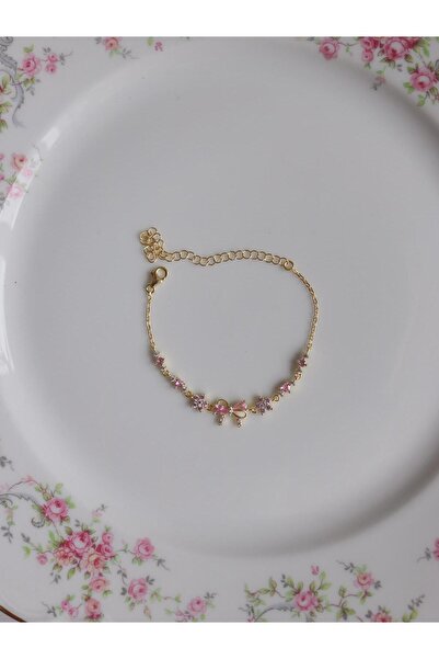 Reorah Collection Kurdelalı Çiçekli Açık Pembe Aurielle Bow 925 Gümüş Bileklik