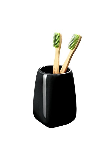 KADAX Bathroom Toothbrush Cup Toothpaste Container Black Ceramic